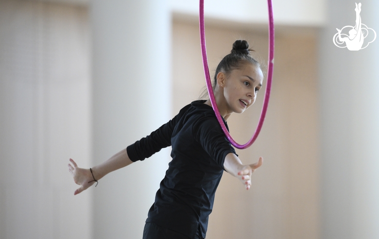 Mariia Borisova during an exercise with a hoop