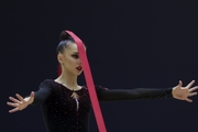 Mariia Borisova during an exercise with a ribbon