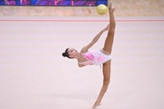 Gymnast during an exercise with a ball