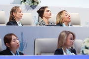 Olympic champion Alina Kabaeva watches the performances of the participants together with the judges