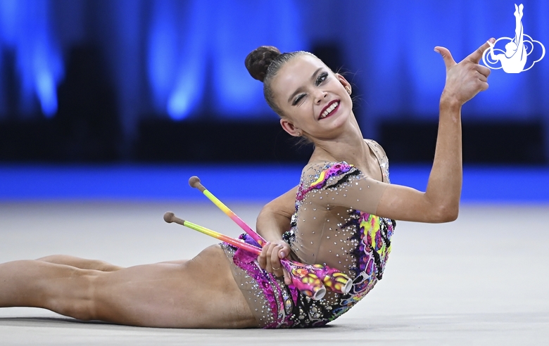 Anastasia Vlasenko during an exercise with clubs