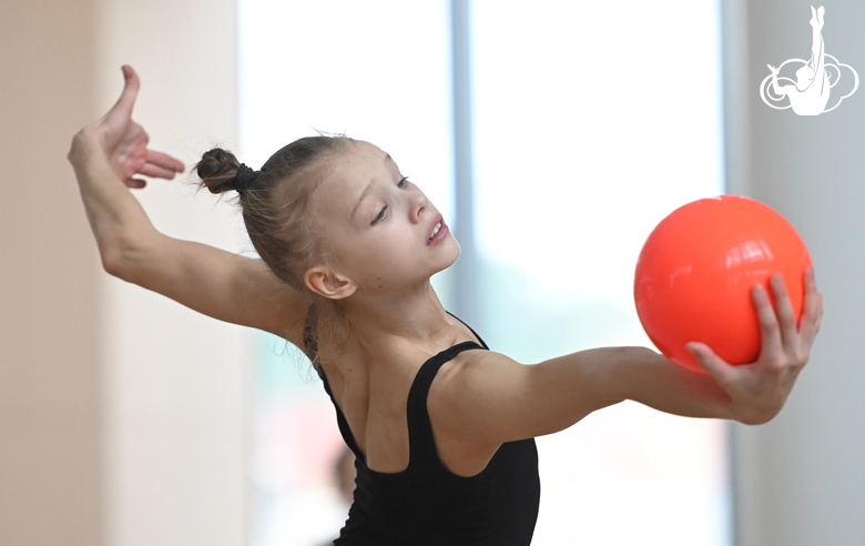 Kristina Voitenko during an exercise with a ball