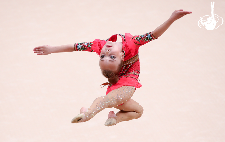 A jumping element performed by a young athlete at a control training