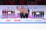 Award ceremony for the senior group gymnasts for the overall ranking at the Cup of the Strongest