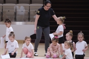 Academy Coach Alla Mishenina with young gymnasts during the selection