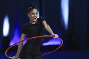 Sanyukta Kale during an exercise with a hoop at floor testing