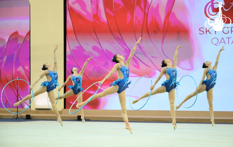 The group exercise gymnasts from China during the hoops exercise