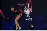 Mariia Borisova during an exercise with a ribbon