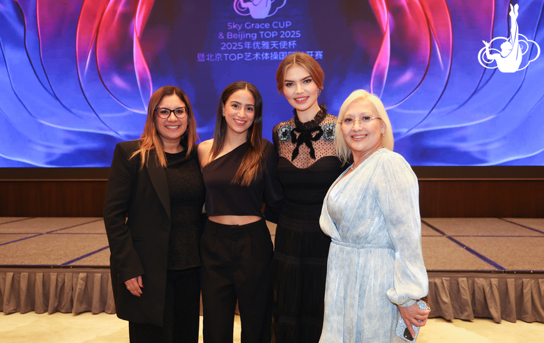November 18, 2025. Olympic champion Alina Kabaeva with coach, gymnast, and judge from Mexico at the banquet following the conclusion of the Sky Grace Cup International Tournament and Beijing Top Open 2025