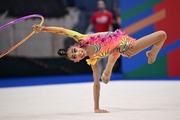 Lamia Tariq Malallah during an exercise with a hoop