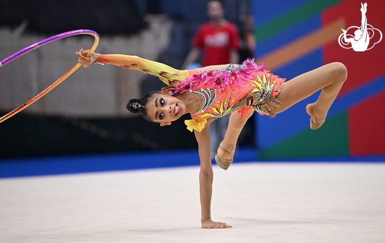 Lamia Tariq Malallah during an exercise with a hoop