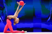 Gymnast during an exercise with a ball