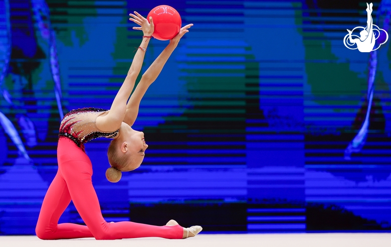 Gymnast during an exercise with a ball