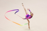 Gymnast during exercise with ribbon