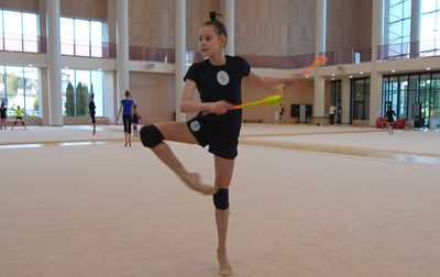Olympic champion Alina Kabaeva works with Polina Semenova during training