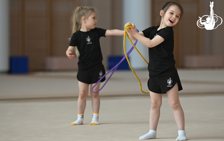 Young gymnasts during the workout