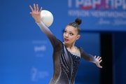 Arina Kovshova during an exercise with a ball