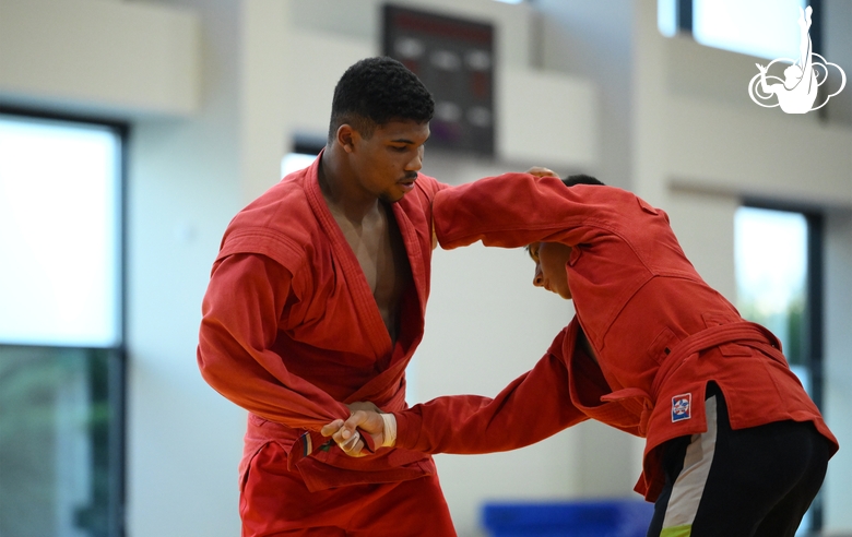 Winner of the Russian Sambo Championship Alexander-Shain Kvachantiradze during training at the Martial Arts Academy