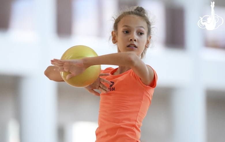 A gymnast during the ball exercise