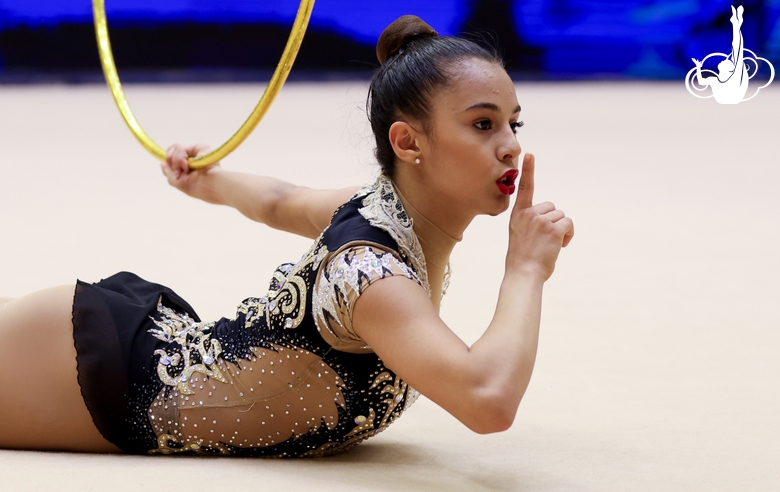 Gymnast during an exercise with a hoop