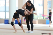 Academy coach Alla Mishenina and Eva Chugunova at a training session