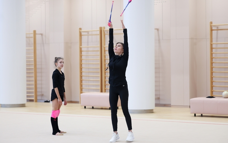 May 24, 2026. Olympic champion Alina Kabaeva and Ksenia Savinova during training at the Academy