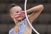 Kristina Voitenko  during an exercise with a hoop at the control training session