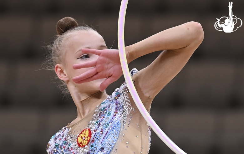 Kristina Voitenko  during an exercise with a hoop at the control training session