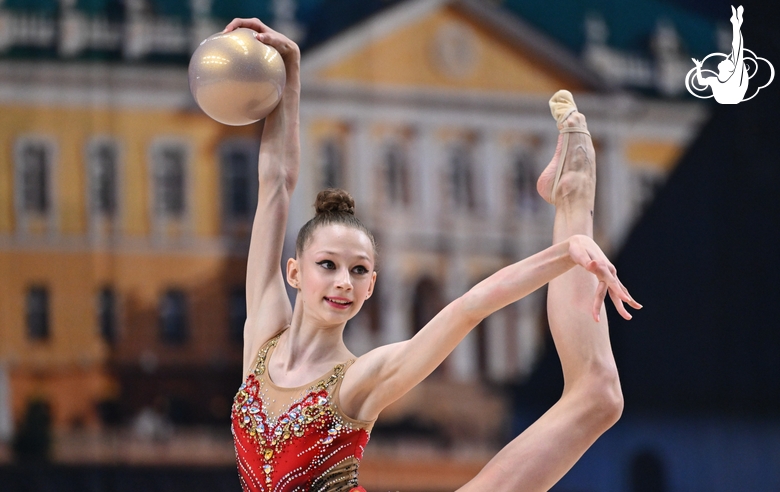 Gymnast during an exercise with a ball