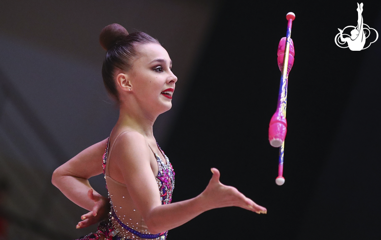 Mariia Borisova (Russia) during the clubs routine at EVGENIYA CUP