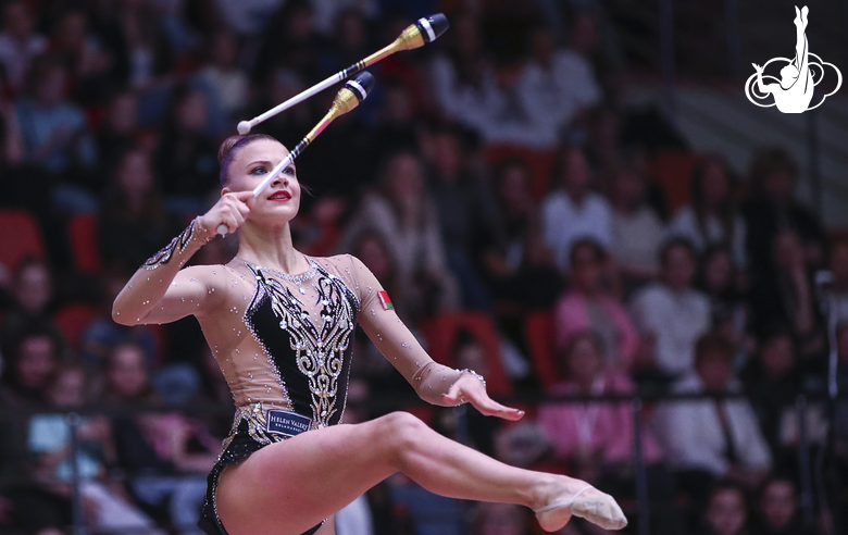 Elizaveta Zorkina (Belarus) during the clubs routine at EVGENIYA CUP