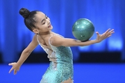 Asel Arapova during an exercise with a ball