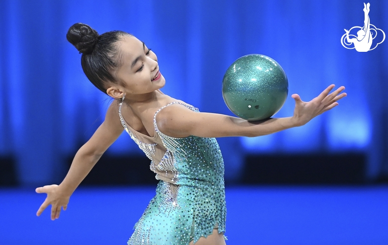 Asel Arapova during an exercise with a ball