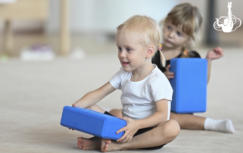 Young gymnasts during training