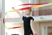 Kristina Voitenko during an exercise with a ribbon