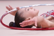 Valeria Medvedeva during an exercise with a hoop at the control training session