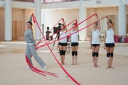 Group team gymnasts during a class with Olympic champion Alina Kabaeva