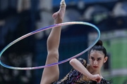 A gymnast during the hoop exercise