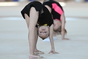 Young gymnasts during training