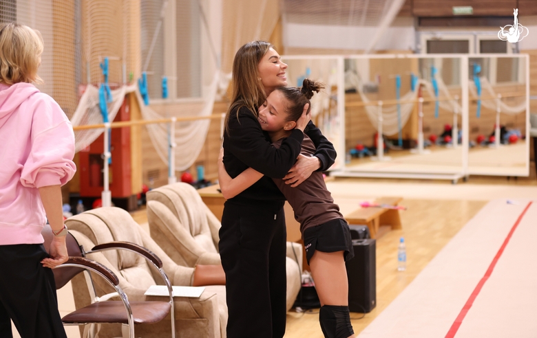 October 5, 2026. Olympic champion Alina Kabaeva and young gymnast Polina Zavgorodnyaya in Novogorsk