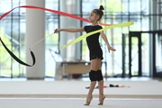 Ksenia Savinova during an exercise with a ribbon