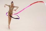 Kristina Voitenko during an exercise with a ribbon