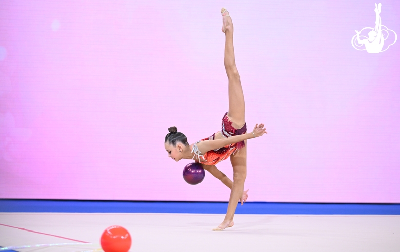 Sofia Ilteryakova during an exercise with a ball