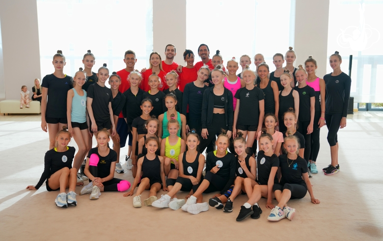 Russian national team gymnasts and Academy gymnasts during the Alla Dukhova TODES dance studio master class