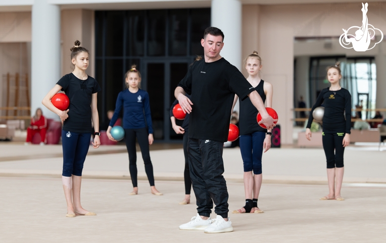 Kirill Barkan, the choreographer of the Russian national team, and the Academy junior group gymnasts