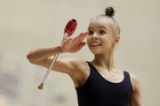 Kristina Voitenko during an exercise with clubs  at floor testing