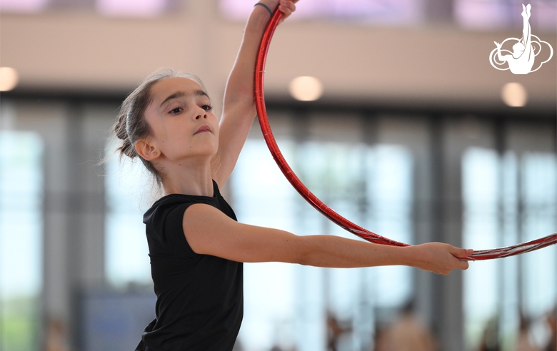 A gymnast during practice at the training camp in the Academy