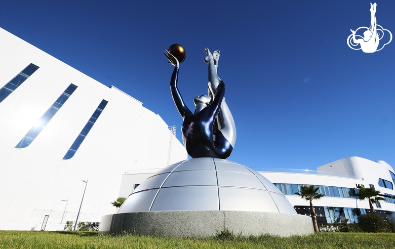 Sculpture in front of the building of the Alina Kabaeva Sky Grace Rhythmic Gymnastics Academy