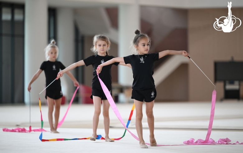 Young gymnasts during a training session