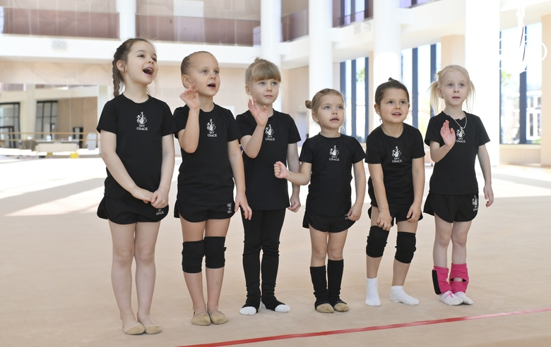Young gymnasts during training